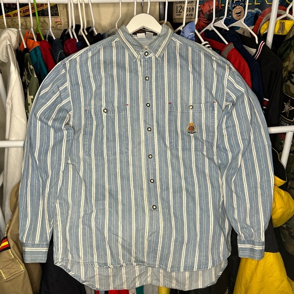 Vintage Denim Blue Striped Button Shirt - Picture 1 of 5